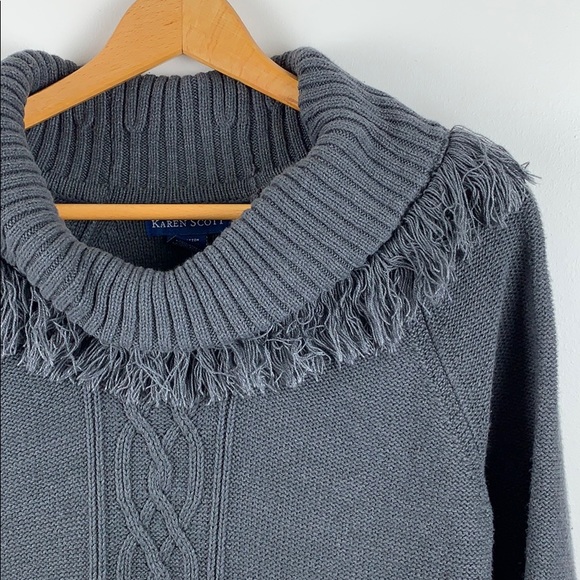 Karen Scott Sweaters - Karen Scott Neck Gray Swoop Neck Sweater